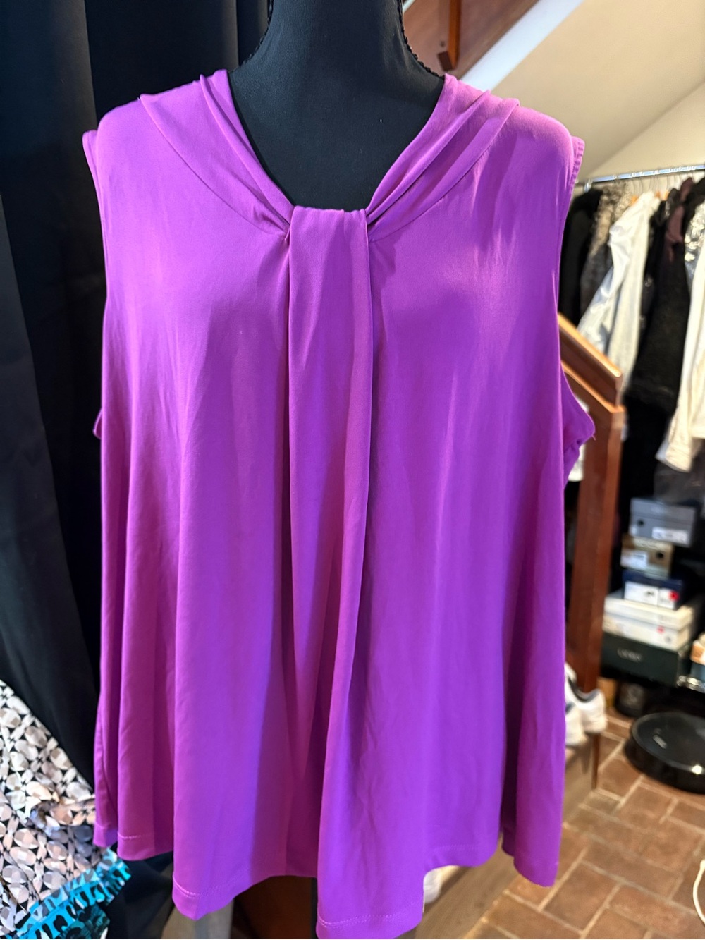 Dana Buchman Bright Magenta Sleeveless Tie-Neck Tank Top